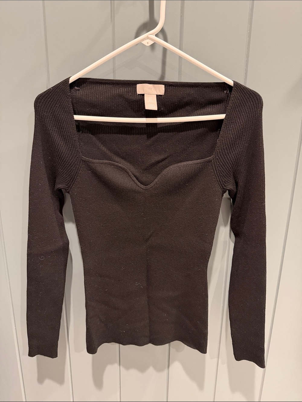 H&M Black Ribbed Long Sleeve Square Neck Top